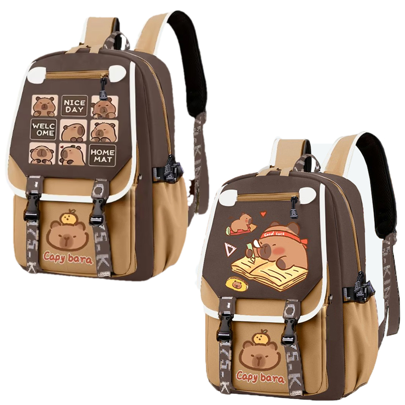 Kawaii Capybara Stylish Khaki  - School Backpack Teen review and price